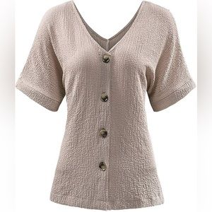 Women's Button Down V Neck Tops Loose Casual Short Sleeve Blouse